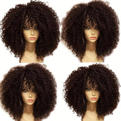Short Afro Curly Wig with Bangs for Women Synthetic Kinky Curly Full Wig