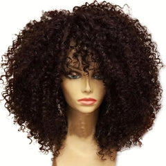 Short Afro Curly Wig with Bangs for Women Synthetic Kinky Curly Full Wig