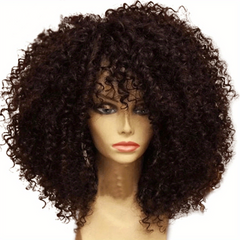 Short Afro Curly Wig with Bangs for Women Synthetic Kinky Curly Full Wig