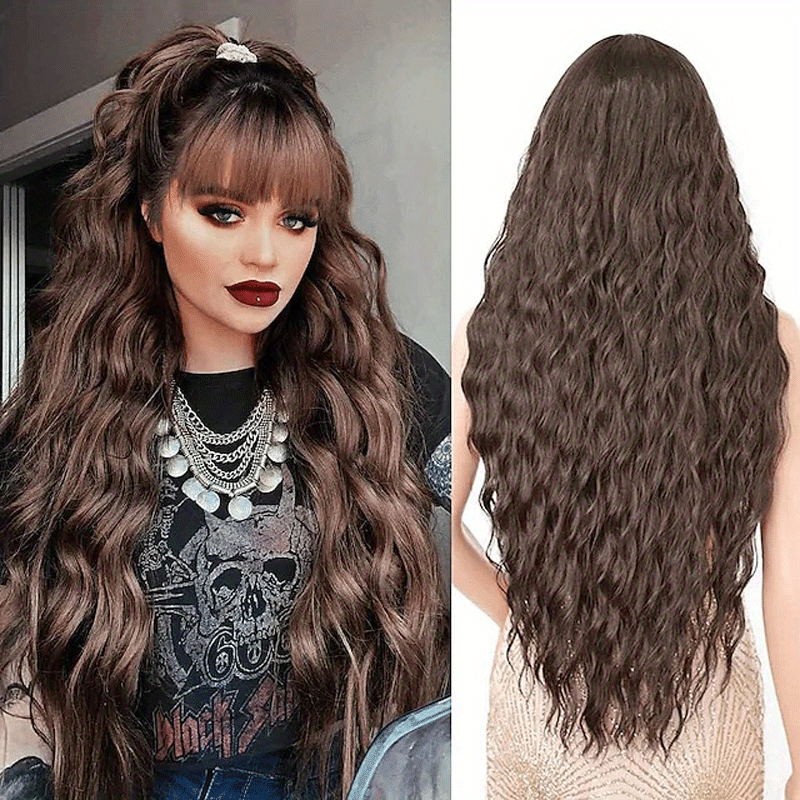 Ombre Long Curly Wavy Synthetic Wig with Bangs Fashionable for Daily Use