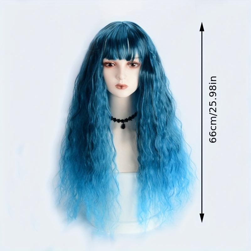 Ombre Long Curly Wavy Synthetic Wig with Bangs Fashionable for Daily Use