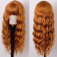 Ombre Long Curly Wavy Synthetic Wig with Bangs Fashionable for Daily Use