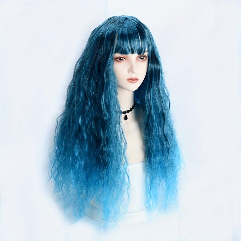 Ombre Long Curly Wavy Synthetic Wig with Bangs Fashionable for Daily Use