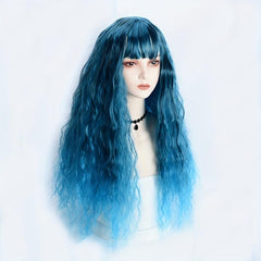Ombre Long Curly Wavy Synthetic Wig with Bangs Fashionable for Daily Use
