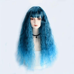 Ombre Long Curly Wavy Synthetic Wig with Bangs Fashionable for Daily Use