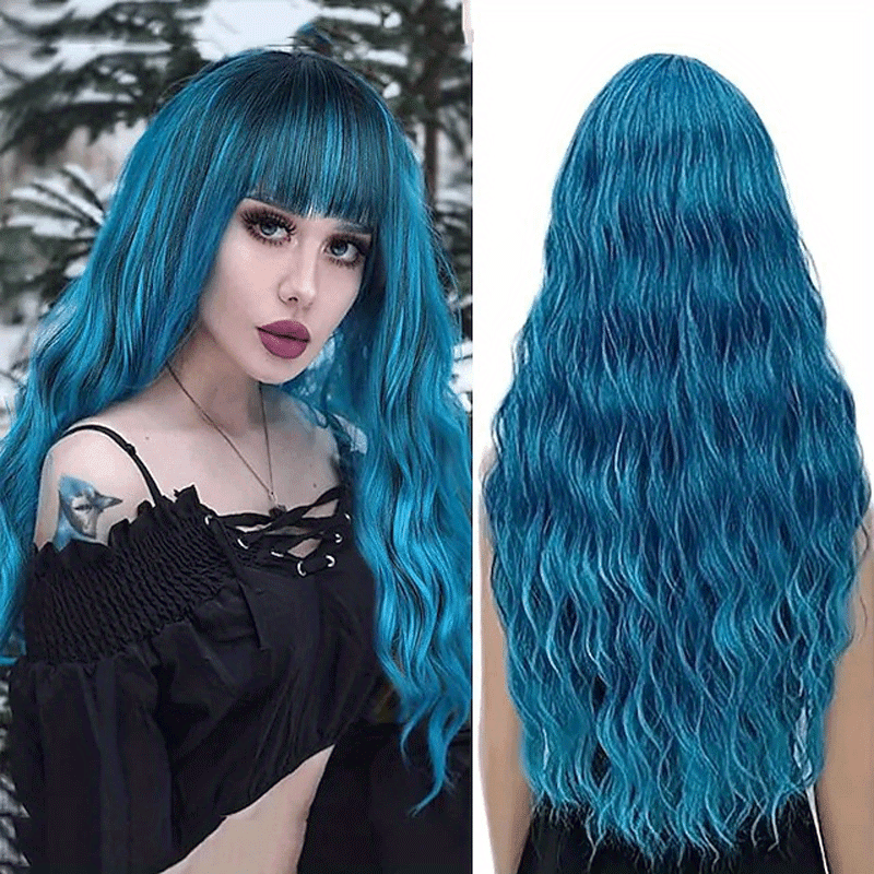 Ombre Long Curly Wavy Synthetic Wig with Bangs Fashionable for Daily Use