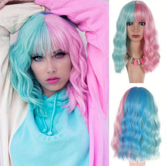 Short Curly Bob Wig Synthetic Wig With Bangs Anime Cosplay Wig For Halloween