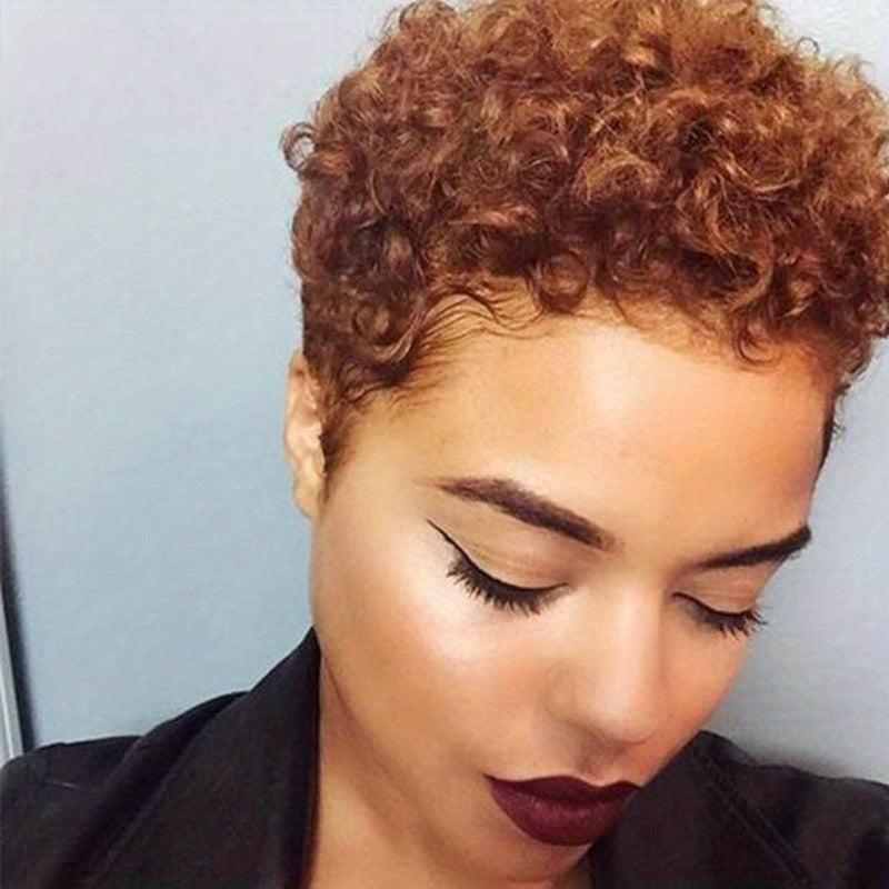 Short Blonde Curly Wig 48 cm Natural Synthetic Afro Hair Wigs