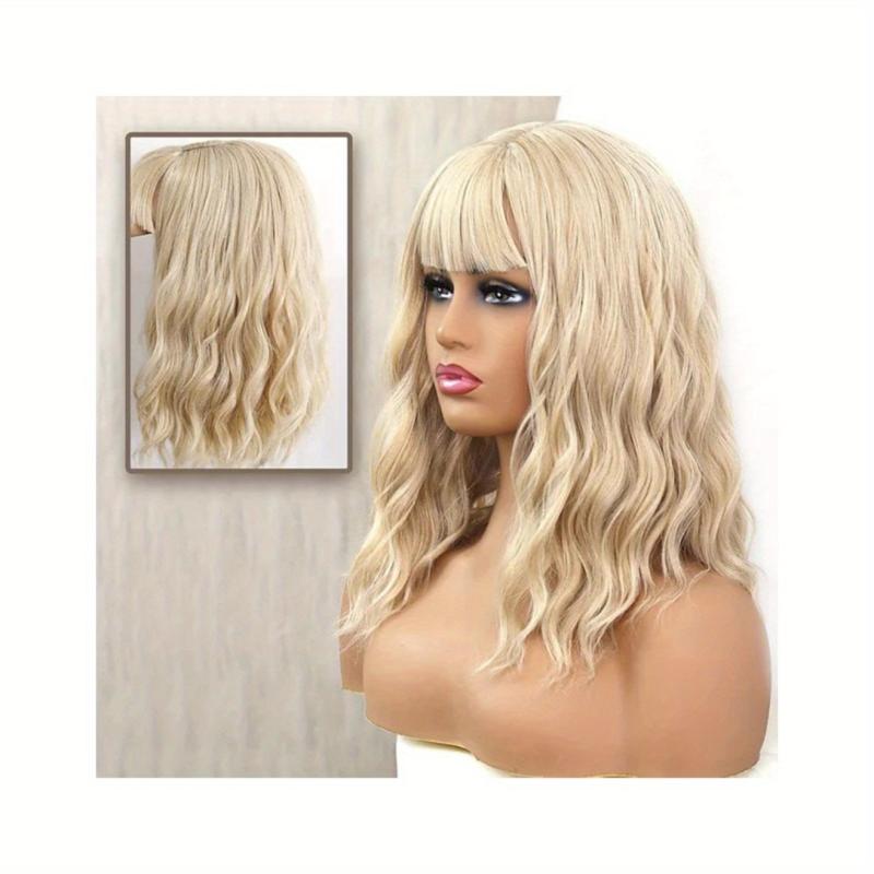 Colorful Wavy Bob Wig With Bangs Shoulder Length Synthetic Hair