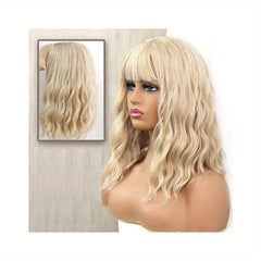Colorful Wavy Bob Wig With Bangs Shoulder Length Synthetic Hair