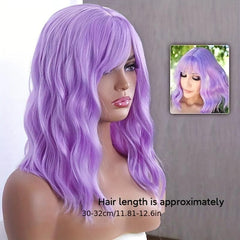 Colorful Wavy Bob Wig With Bangs Shoulder Length Synthetic Hair