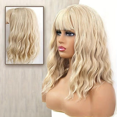 Colorful Wavy Bob Wig With Bangs Shoulder Length Synthetic Hair