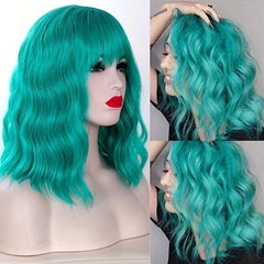 Colorful Wavy Bob Wig With Bangs Shoulder Length Synthetic Hair