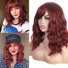 Colorful Wavy Bob Wig With Bangs Shoulder Length Synthetic Hair
