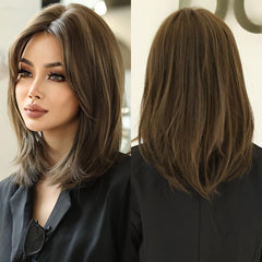 Short Brown Wig For Women Middle Part Bob Wigs