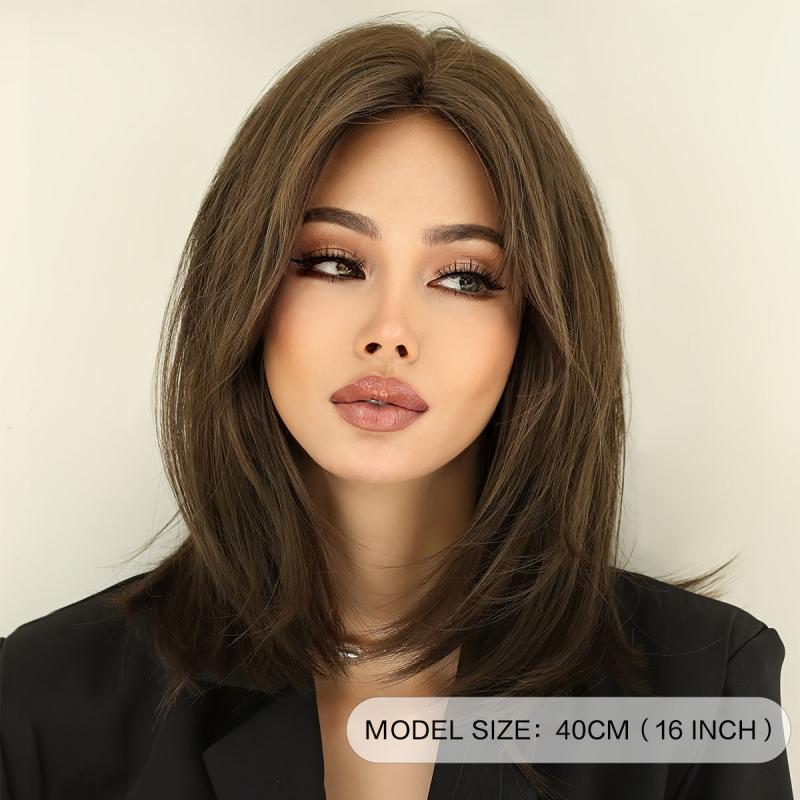 Short Brown Wig For Women Middle Part Bob Wigs