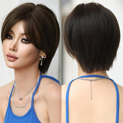 Short Brown Wig For Women Middle Part Bob Wigs