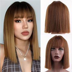Brown Long Straight Hair Wigs With Bangs For Women