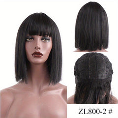 Brown Long Straight Hair Wigs With Bangs For Women
