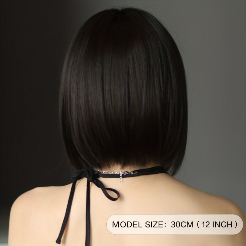 Dark Brown Bob Wig with Bangs 30 cm