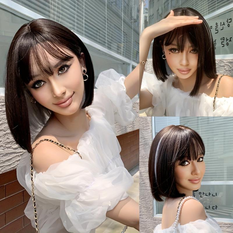 Short Bob Wig Straight Bob Wig With Bangs 30 48 Cm Natural Look