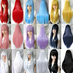 Colorful Long Straight Wig With Bangs Synthetic Wig Cosplay Wigs