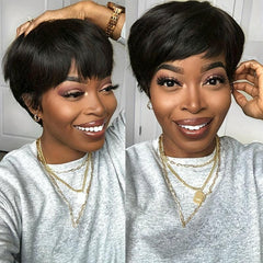 15 24 Cm Short Bob Pixie Cut Wigs Human Hair Wigs With Bangs For Women Brazilian