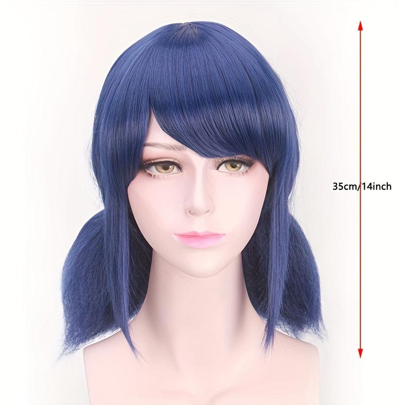 35 56 Cm Straight Anime Wigs Women Short Bob Wig With Bangs DIY Double Ponytail