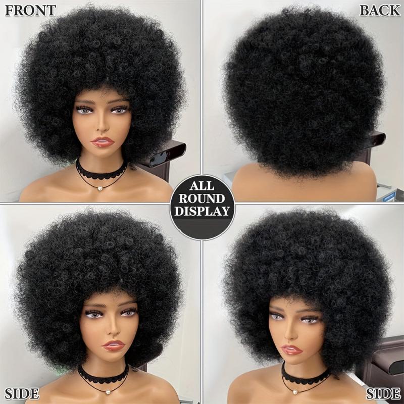 70s Afro Curly Wig with Bangs 25.4cm Synthetic Hair