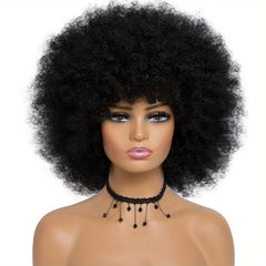 70s Afro Curly Wig with Bangs 25.4cm Synthetic Hair