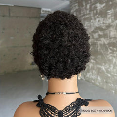 Afro Kinky Curly Human Hair Wig with Bangs Short Pixie Cut Glueless Wig