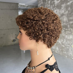 Afro Kinky Curly Human Hair Wig with Bangs Short Pixie Cut Glueless Wig