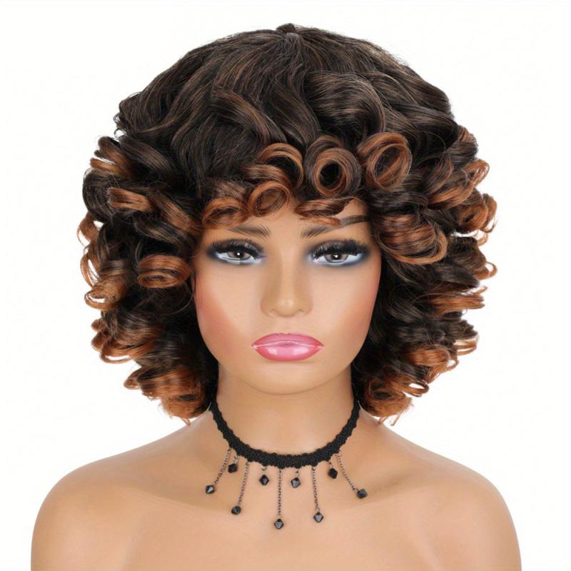 Short Afro Curly Wig Big Curly Wig Ombre Synthetic Hair Replacement for Women