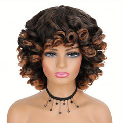 Short Afro Curly Wig Big Curly Wig Ombre Synthetic Hair Replacement for Women