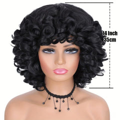 Short Afro Curly Wig Big Curly Wig Ombre Synthetic Hair Replacement for Women