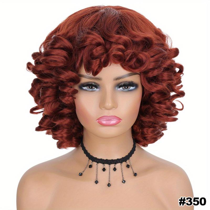 Short Afro Curly Wig Big Curly Wig Ombre Synthetic Hair Replacement for Women