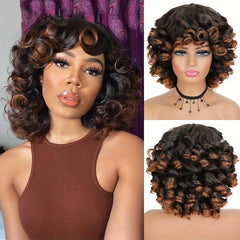 Short Afro Curly Wig Big Curly Wig Ombre Synthetic Hair Replacement for Women