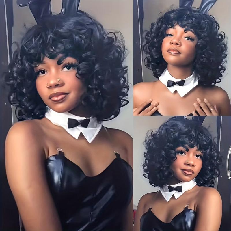 Short Afro Curly Wig Big Curly Wig Ombre Synthetic Hair Replacement for Women