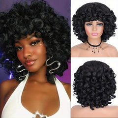 Short Afro Curly Wig Big Curly Wig Ombre Synthetic Hair Replacement for Women