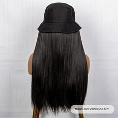 Hat Wigs 50 8 Cm Long Straight Hair Wigs With Bucket Hat Synthetic Fiber