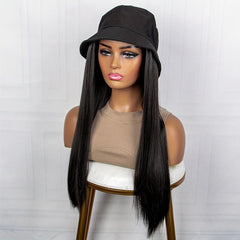Hat Wigs 50 8 Cm Long Straight Hair Wigs With Bucket Hat Synthetic Fiber