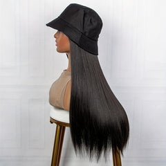 Hat Wigs 50 8 Cm Long Straight Hair Wigs With Bucket Hat Synthetic Fiber