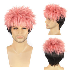 Short Curly Two Tone Synthetic Wig with Bangs for Halloween Cosplay