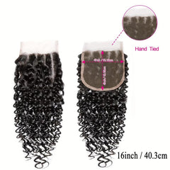 4X4 Lace Closure Curly Wave 100% Human Hair Hand Tied Natural Part