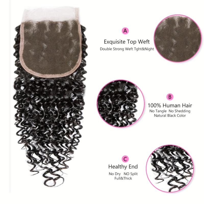 4X4 Lace Closure Curly Wave 100% Human Hair Hand Tied Natural Part