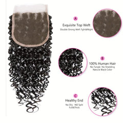 4X4 Lace Closure Curly Wave 100% Human Hair Hand Tied Natural Part
