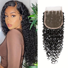 4X4 Lace Closure Curly Wave 100% Human Hair Hand Tied Natural Part