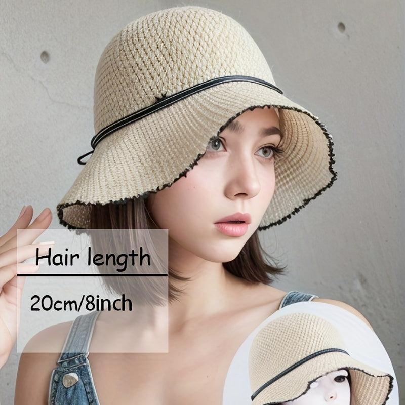 Short Straight Hair Wig Sunscreen Fisherman Hat for Women