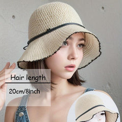 Short Straight Hair Wig Sunscreen Fisherman Hat for Women