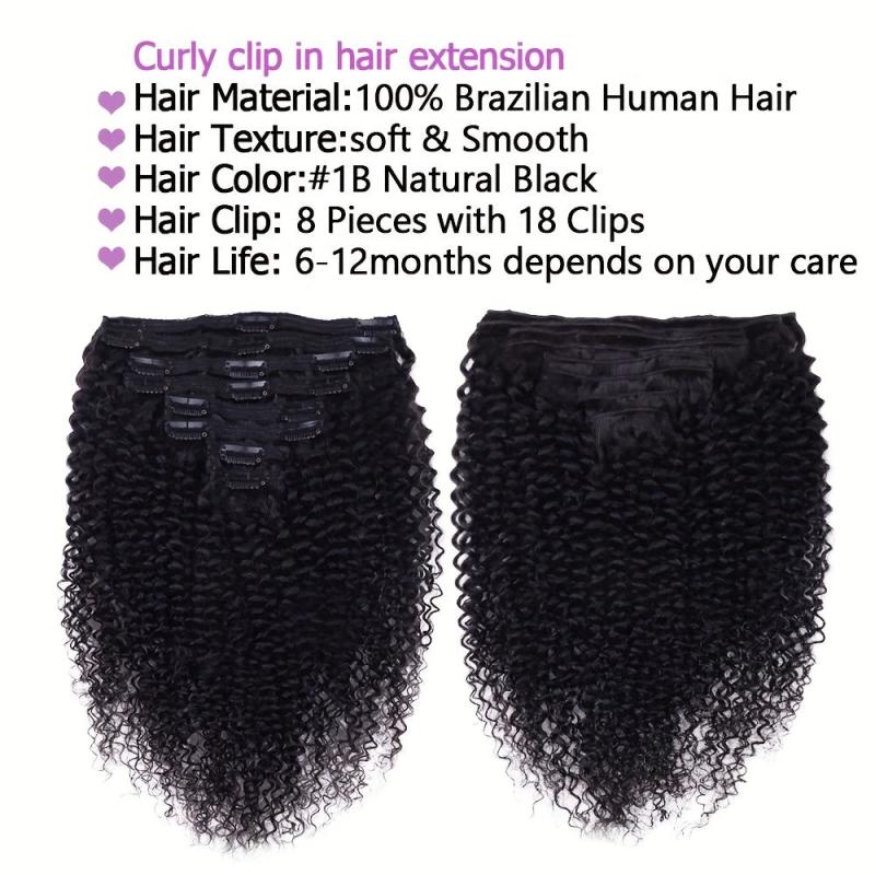 Kinky Curly Clip In Hair Extensions For Women